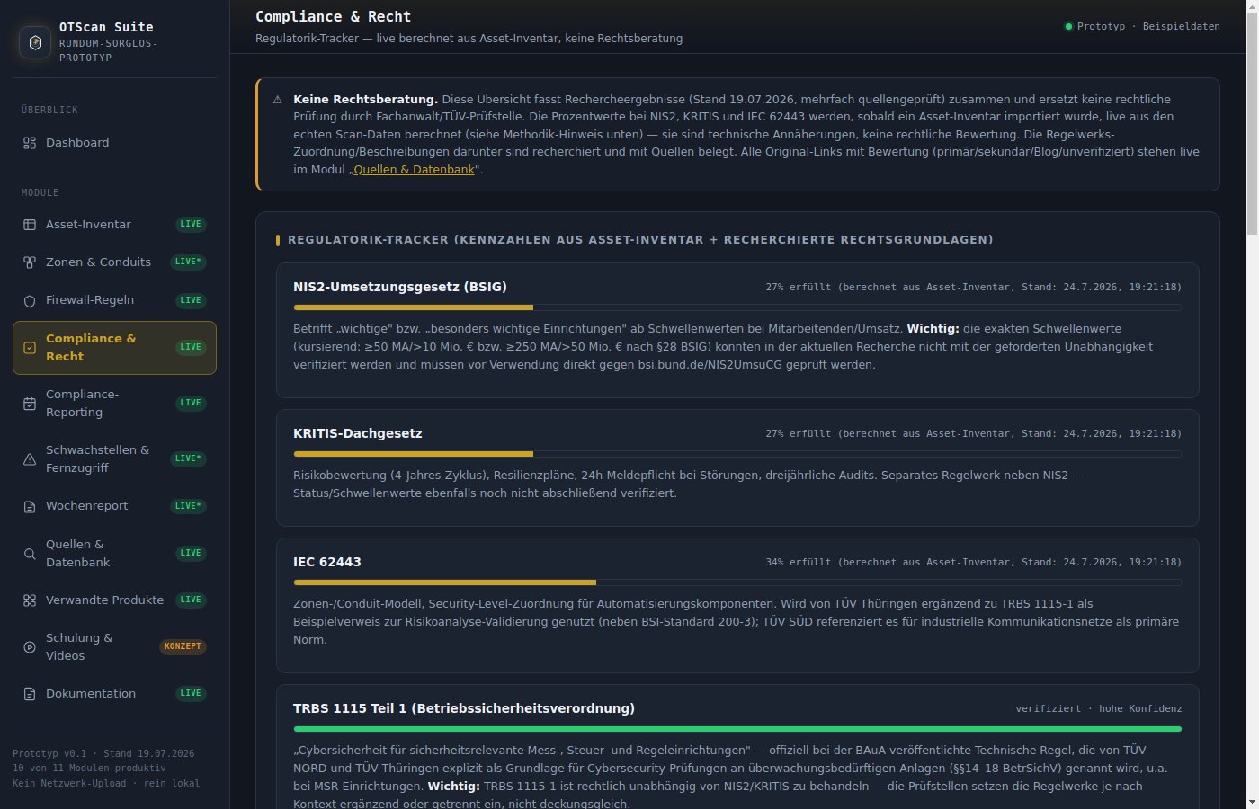 OTScan Suite: Compliance & Recht — Regulatorik-Tracker