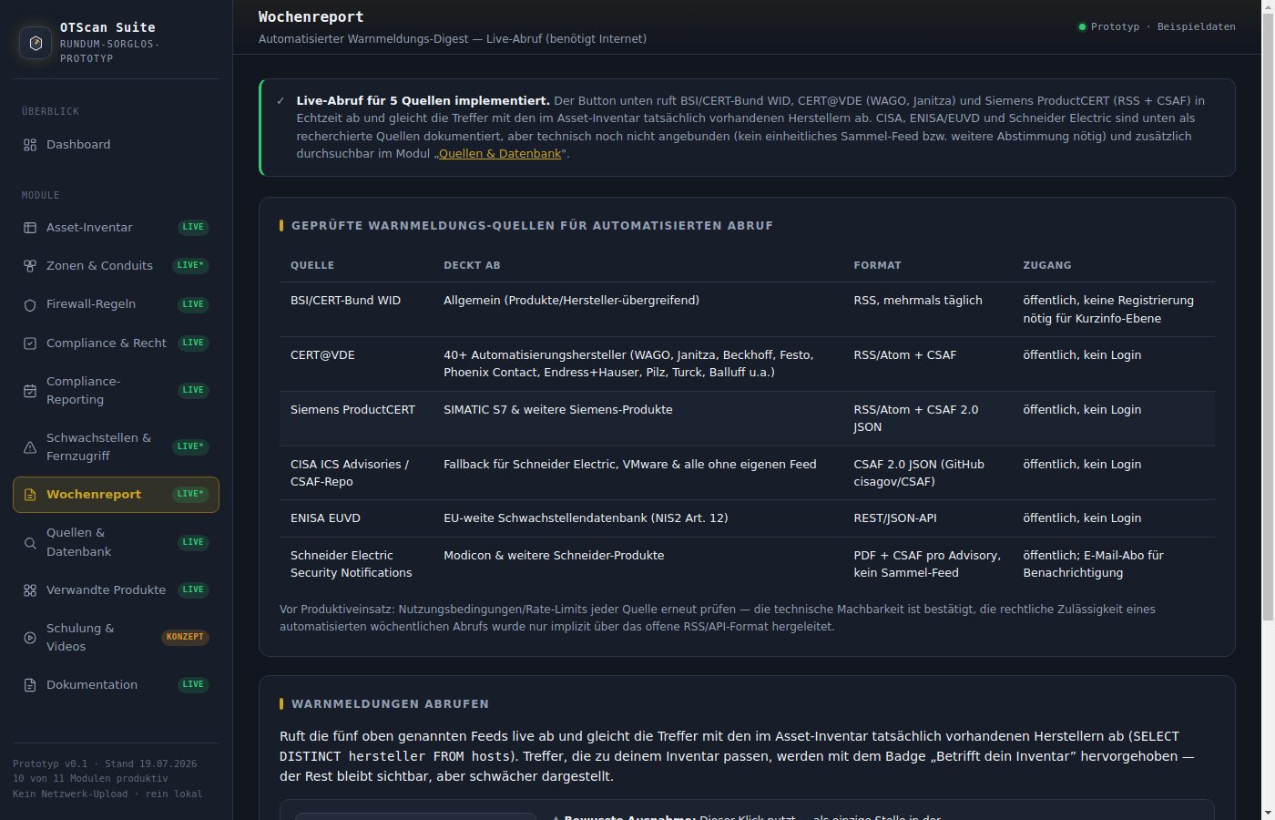 OTScan Suite: Wochenreport mit Live-Warnmeldungen