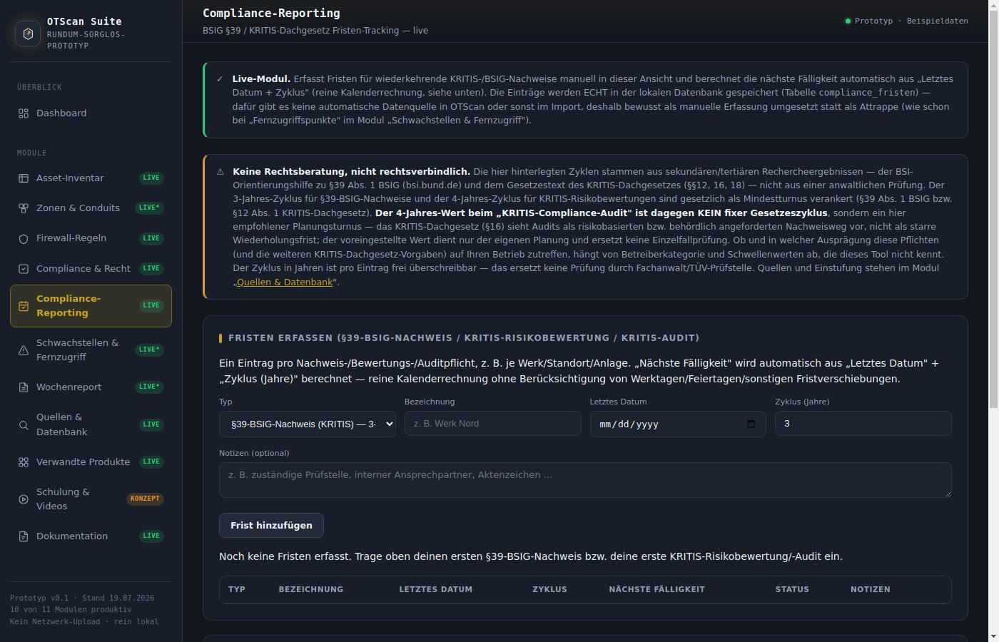 OTScan Suite: Compliance-Reporting und Fristen-Tracking